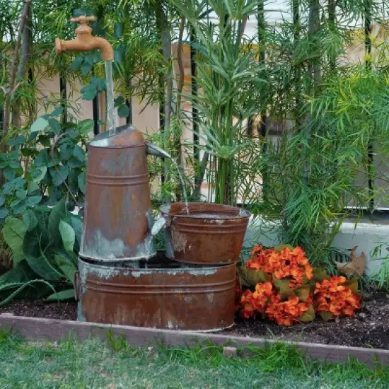 Rustic Invisible Flowing Spout Watering Can Fountain - Alpine Corporation image {1}