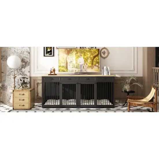 Famapy 86.6"lack Large Dog Crate Furniture with 4 Drawers Multi-Purpose Furniture Style Dog Crate image {4}