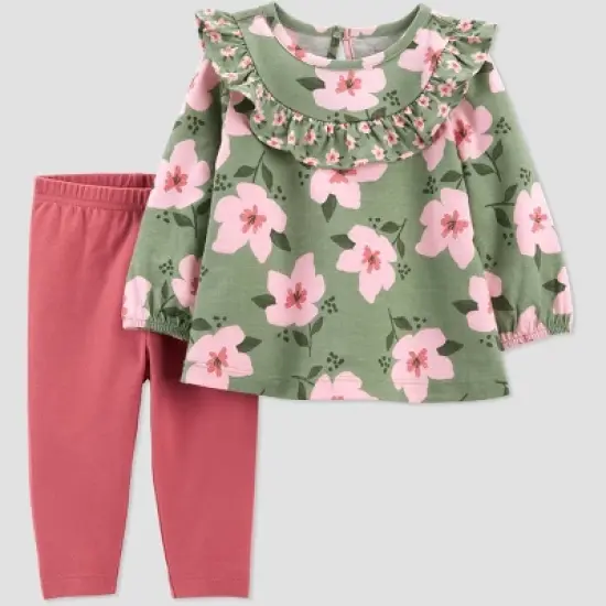 Carter's Just One You&reg; Baby Girls' 2pc Floral Top & Bottom Set - Green image {3}