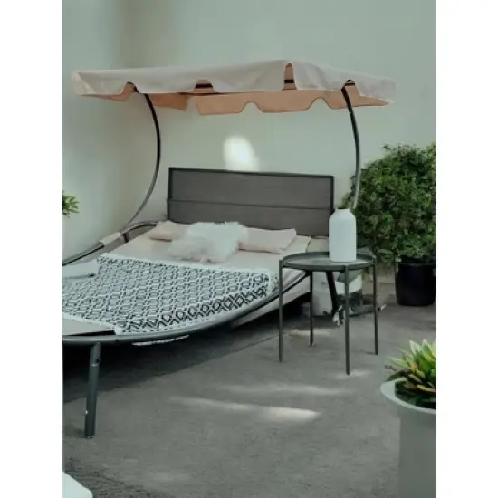 Resenkos Patio Double Chaise Lounge Chair, Outdoor Wheeled Hammock Daybed With Adjustable Canopy and Pillow, image {1}