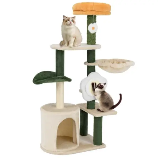 Costway 45" Tall Cute Flower Cat Tree Modern Tower w/ Plush Top Perch Pet Furniture Activity Center image {10}