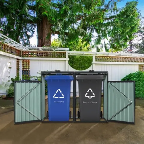 Gulches Garbage Bin Shed Stores 2 Trash Cans Metal Outdoor Bin Shed for Garbage Storage,Stainless Galvanized Steel, Bin Shed for Garden Yard Lawn image {1}