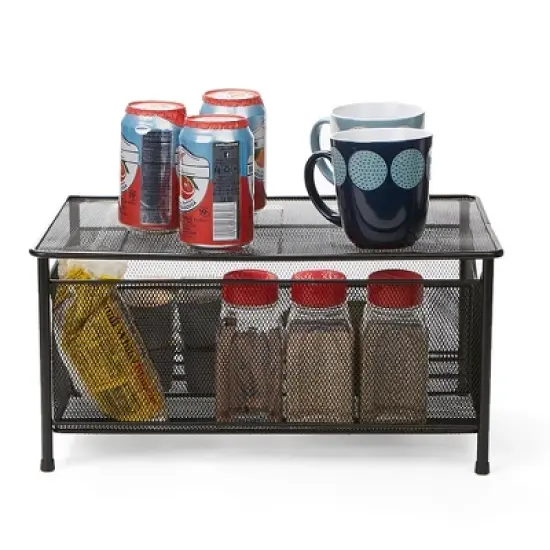 Mind Reader Storage Basket and Organizer [METAL MESH] 3-Compartment Pull-out / Sliding Organizing Drawer, Under the Sink Kitchen and Bathroom Shelf Cabinet (BLACK) image {7}