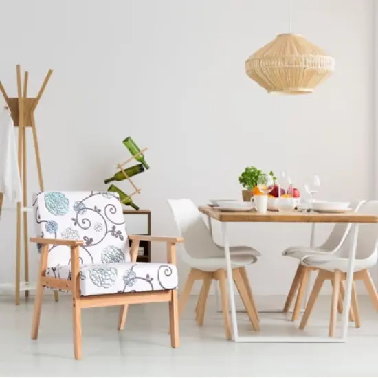 Tangkula Accent Armchair Fabric Upholstered Lounge Chair with Wooden Legs Grey/Navy/Yellow image {1}