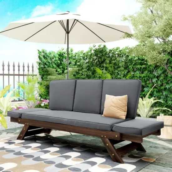 YOOCOZZ Wooden Patio Adjustable Daybed Sofa with Cushions for Small Places image {1}