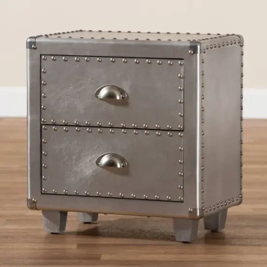 2 Drawer Davet Metal Nightstand Silver - Baxton Studio image {7}