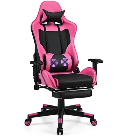 Costway Massage Gaming Chair Reclining Racing Office Computer Chair with Footrest White\Blue\Pink\Red image {12}