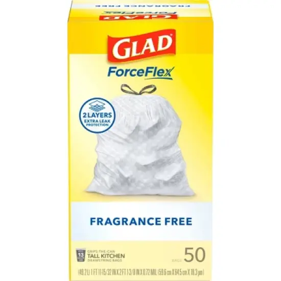 Glad ForceFlex Drawstring Fragrance Free Trash Bags - 13gal/50ct image {1}