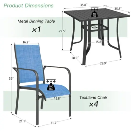 EROMMY 5 Piece Patio Dining Set, Outdoor Dining Table And Chairs Set For 4, 4 Textilene Chairs, 1 Iron Square Table, Patio Furniture Set For Deck image {3}