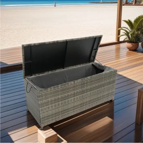 Aortzio 113 Gallon Patio Rattan Wicker Storage Deck Box image {9}
