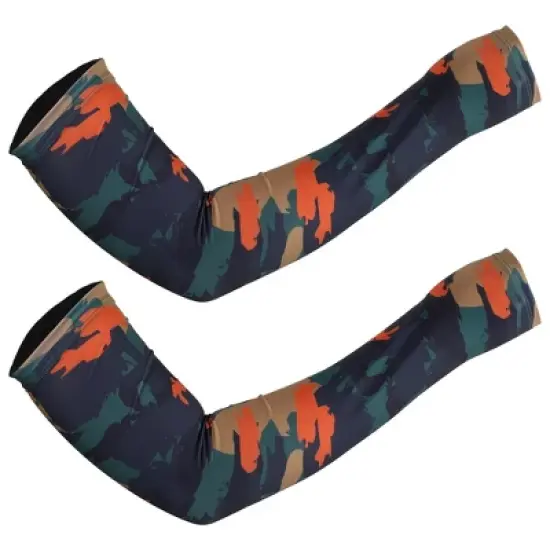 Unique Bargains Basketball Sports Camouflage Cooling Arm Elbow Compression Sleeve Green Orange Blue 1 Pair image {6}