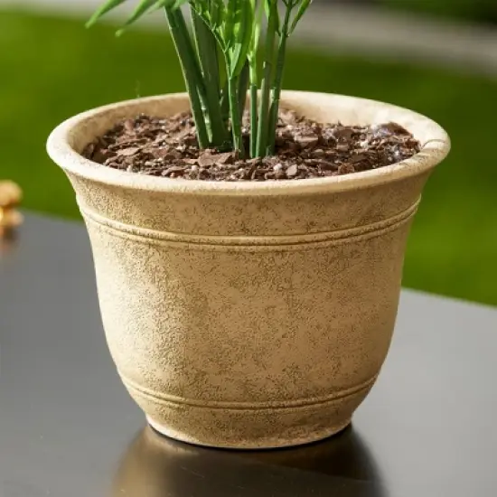 HC Companies Sierra 10 Inch Self Watering Round Plastic Flower Garden Planter Pot Container for Gardening Purposes, Arizona Sand (4 Pack) image {3}