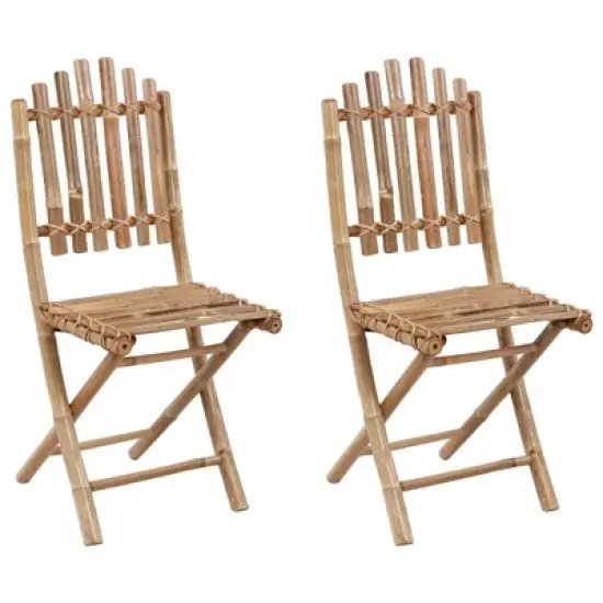 vidaXL 2X Folding Bamboo Patio Chairs with Cushions - Outdoor Garden Lounge Seating, Weatherproof & Space-Saving Furniture image {12}