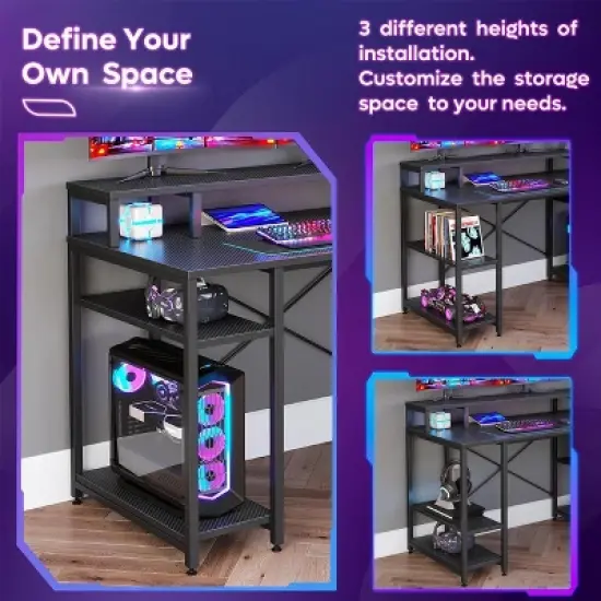 Bestier 55'' Computer Desks with Reversible Bookshelf, Standing Writing Desk for Home Office/Studying/Gaming image {2}