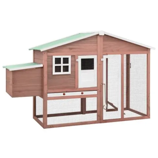 vidaXL Chicken Coop with Nest Box Red and White Solid Fir Wood image {1}