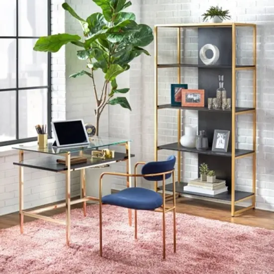 Thayer Mid Century Glass Desk Bright Gold - Lifestorey image {1}