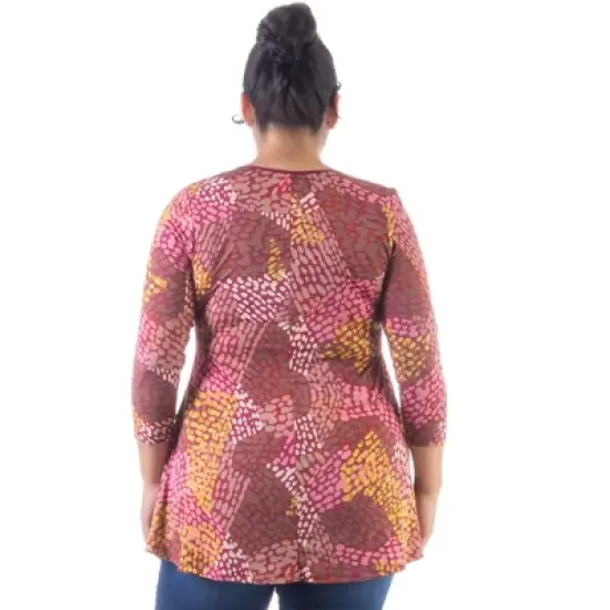 Womens Plus Size Red Print V Neck Tunic Top image {2}