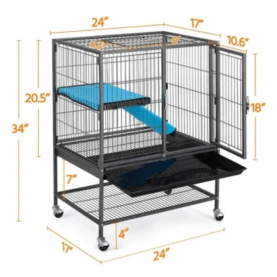 Yaheetech 34in Rolling Metal Small Animal Cage image {2}