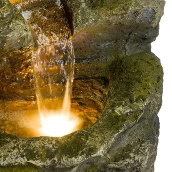 51" Resin Rock Cascading Fountain with LED Lights Gray - Alpine Corporation: Waterfall Feature, Birdbath image {4}