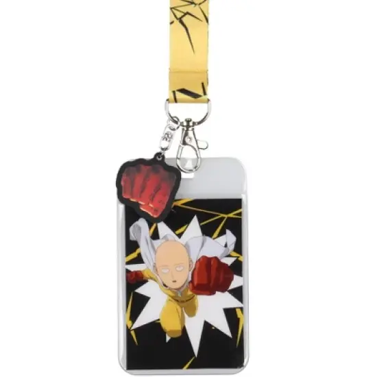 One Punch Man Lanyard ID Badge Holder Manga Saitama w/ Rubber Pendant image {1}