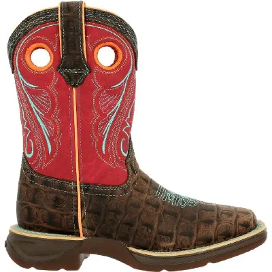 Lil' Rebel by Durango Kids Gator Emboss Red Western Boot, DBT0233, Red image {6}