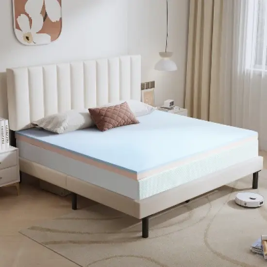 2 Inch Blue Dual Layer Different Density Invertible Mattress Topper image {2}