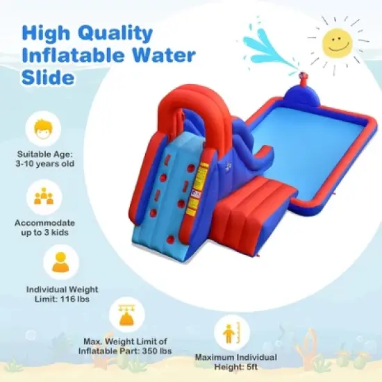 Costway Inflatable Water Slide Park w/ Climb Slide Pool & 2 Swim Rings Blower Excluded image {4}