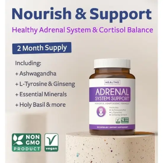 Adrenal Health Capsules, Cortisol Manager & Stress Relief with L-Tyrosine & Ashwagandha, Fatigue Supplement, Health's Harmony, 60ct or 120ct image {1}