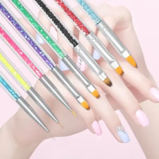 Unique Bargains DIY Manicure Acrylic Nail Brushes Multicolored 8 Pcs of 1 Set image {3}