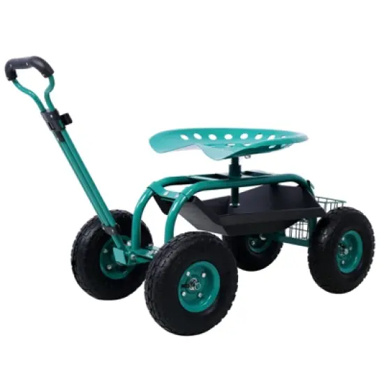 Rolling Garden Scooter Garden Cart Seat with Wheels and Tool Tray, 360 Swivel Seat,Green--refurbished image {5}