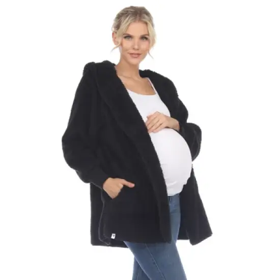 Maternity Plush Hooded Cardigan with Pockets image {1}