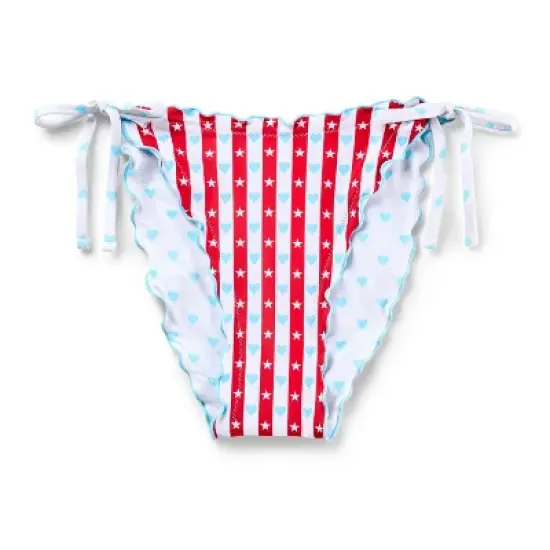 Women's Heart Print Reversible Ruffle Edge Low Rise High-Leg Cheeky Side-Tie Bikini Bottom - Wild Fable&trade; Red/White/Blue image {6}