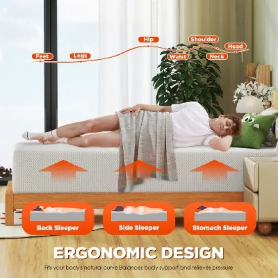 FDW 12 inch Bamboo Charcoal Memory Foam Mattress Cooling Gel CertiPUR-US Certified Breathable Bed Mattress for Cooler Sleep,White image {3}