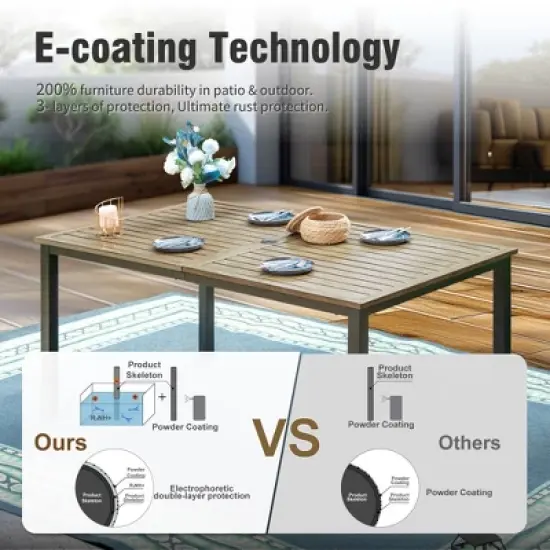 Captiva Designs 7pc Outdoor Patio Black Steel Dining Table & Brown Textilene Arm Chairs image {4}