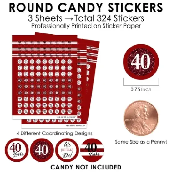 Big Dot of Happiness We Still Do - 40th Wedding Anniversary - Anniversary Party Small Round Candy Stickers - Party Favor Labels - 324 Count image {2}