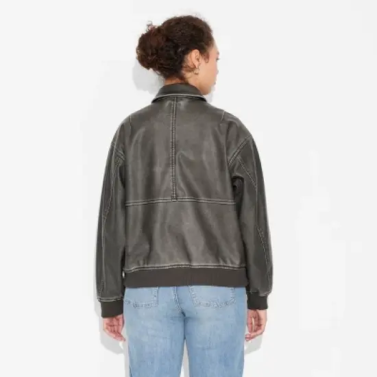 Women's Faux Leather Bomber Jacket - Wild Fable&trade; Black image {2}
