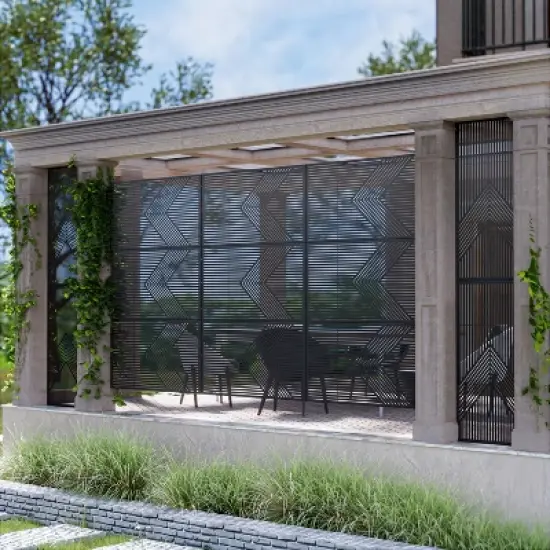 Dovelina Metal Outdoor Privacy Screen Freestanding Patio Decorative Screens - 72"x47", Black, Cedric image {7}