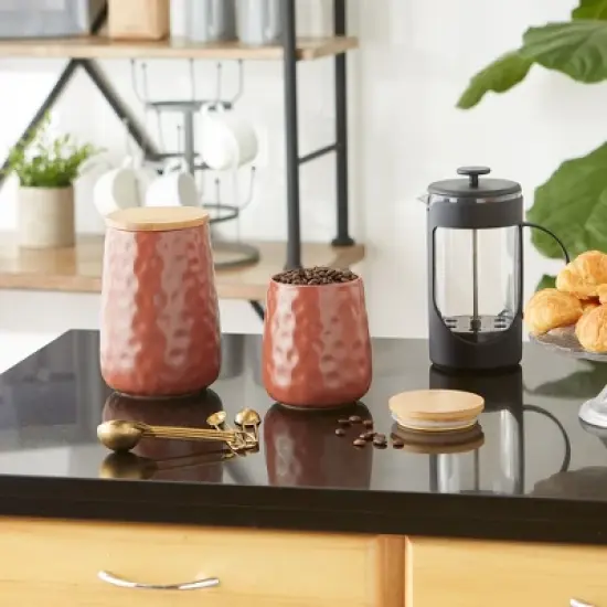 Design Imports Cinnamon Matte Dimple Texture Ceramic Canister Set/2 image {4}