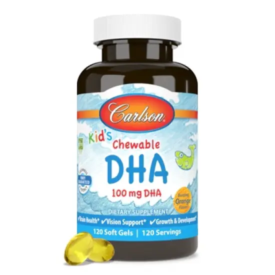 Carlson - Kid's Chewable DHA, 100 mg DHA, Brain Health, Vision Function, Orange image {3}