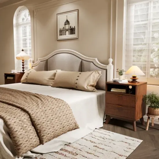 Modern Bedroom Nightstand With 2 Drawers, Wooden Sofa Side Table with Storage, Accent Bedside Table for Small Space, Narrow End Table image {2}