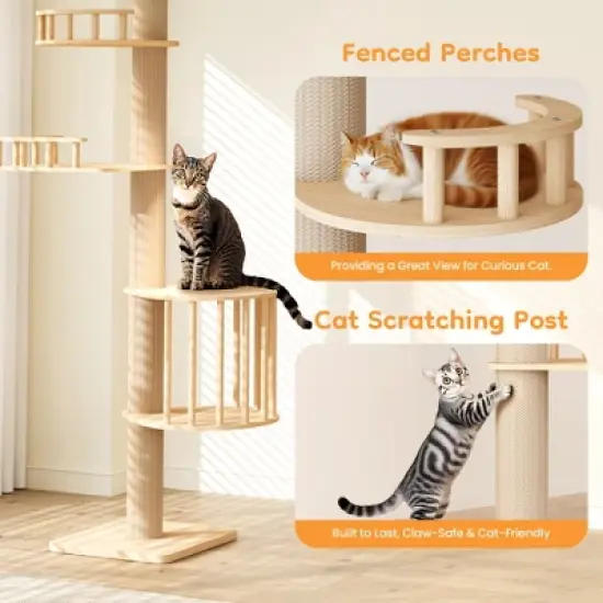 Heynemo Floor to Ceiling Cat Tree Tower with Acrylic Capsule, Adjustable Height, Sisal Scratching Posts, Multi-Level Design, Space-Saving Vertical image {4}
