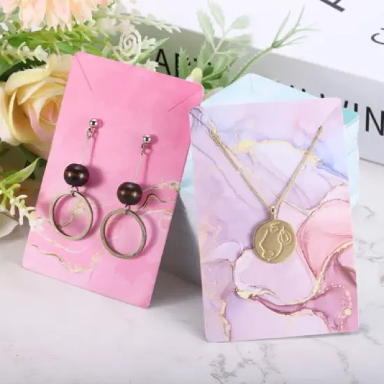 Unique Bargains Rectangle Paper Cardboard Hair Clip Earring Display Cards 100 Pcs Pink image {4}