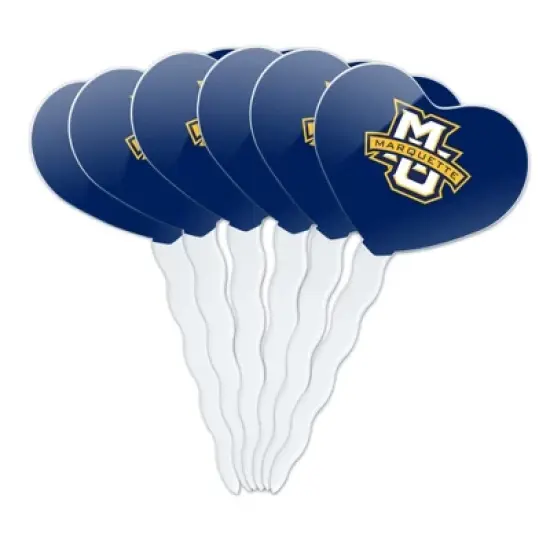 Marquette University Primary Logo Heart Love Cupcake Picks Toppers Decoration Set of 6 image {7}