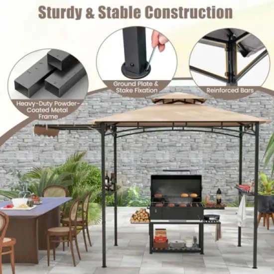 Tangkula 11 x 5 FT Grill BBQ Gazebo w/ Side Awning Double-Tiered Top 2 Side Shelves image {6}