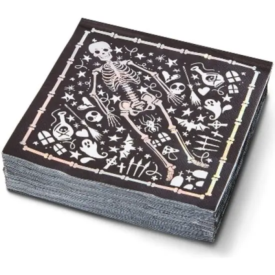 Spooky Central 50-Pack Halloween Black Skeleton Coffin Disposable Cocktail Lunch Paper Napkins Party Supplies image {1}