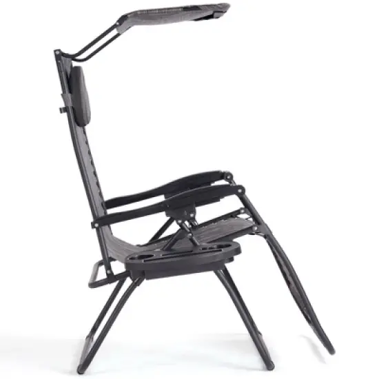Tangkula Recling Zero Gravity Chair with Drink Tray & Sunshade, Gray image {3}