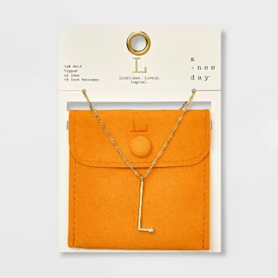 Gold Dipped Scattered Cubic Zirconia Initial Pendant Necklace - A New Day&trade; Gold image {15}