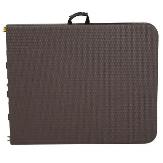 Emma and Oliver 6-Foot Bi-Fold Brown Rattan Plastic Folding Table with Handle - Event Table image {1}