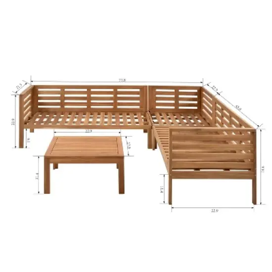 4-piece Acacia Wood Patio Conversation Set with Coffee Table, Outdoor Seating Set with Cushions and UV Protected Texture - Maison Boucle image {4}