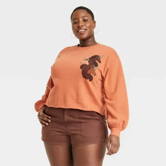Women's Afro Unicorn 3 Character Graphic Sweatshirt - Rust image {4}